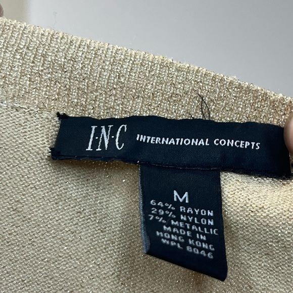 Inc. Metallic Gold Metallic V- Neck Sweater Size Medium - Picture 6 of 9